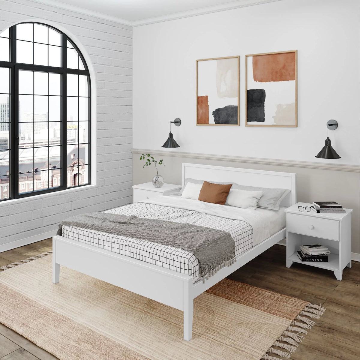 White Solid Wood Queen Bed Frame with Headboard U392