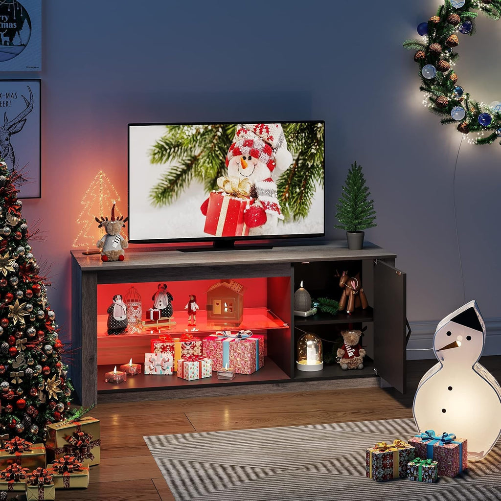 Gray Wash TV Stand with 2 Glass Shelf J1582