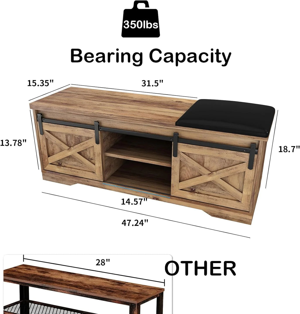 Farmhouse Storage Bench with Cushion 47 inch F253