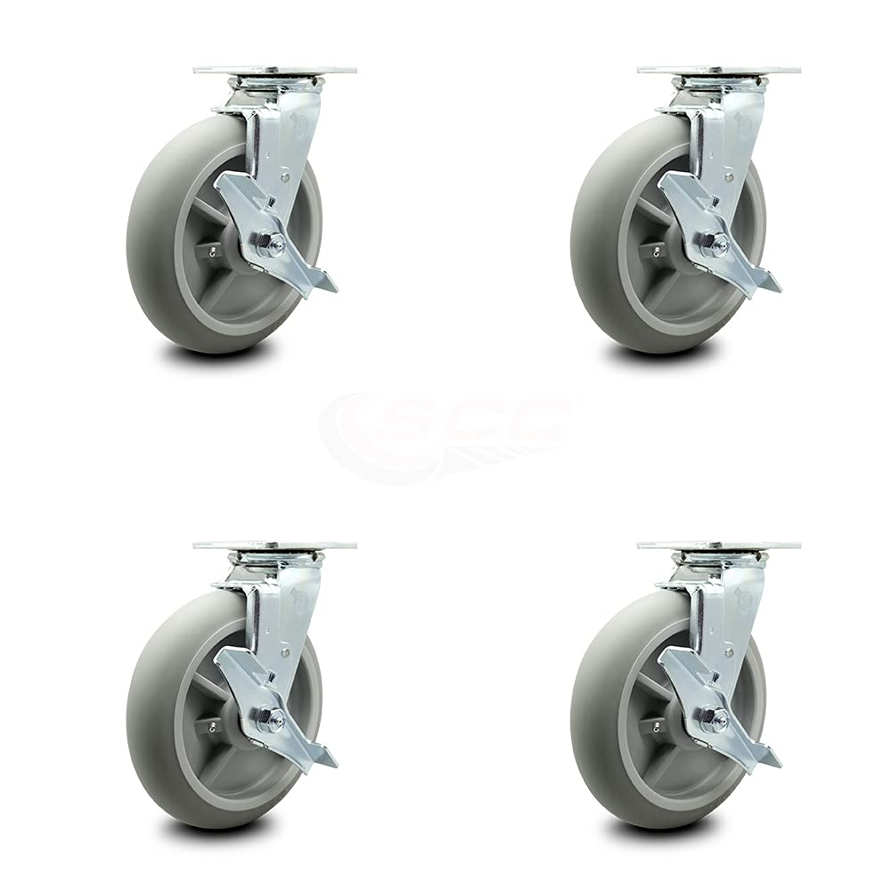 8 Inch Gray Non-Marking Thermoplastic Rubber Caster Pack of 2 E5308