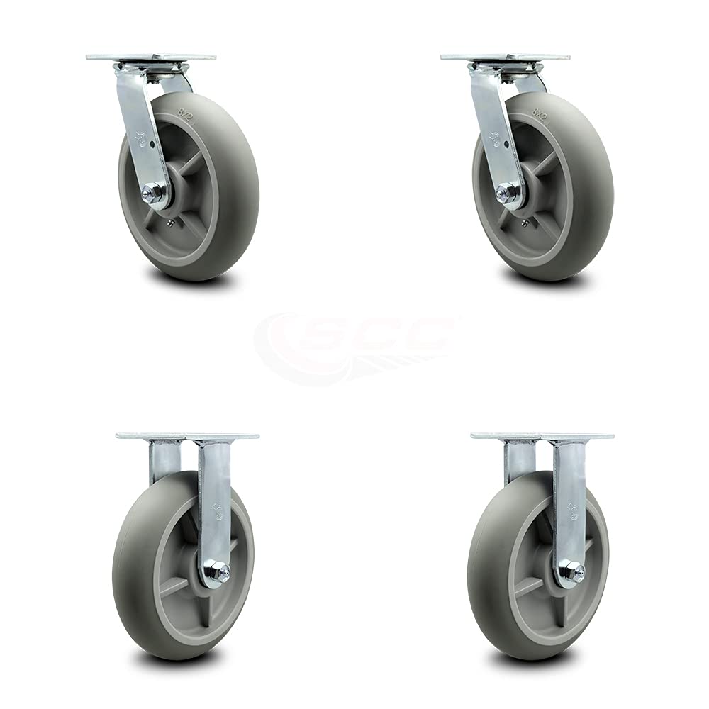 8 Inch Gray Non-Marking Thermoplastic Rubber Caster Pack of 2 E5308