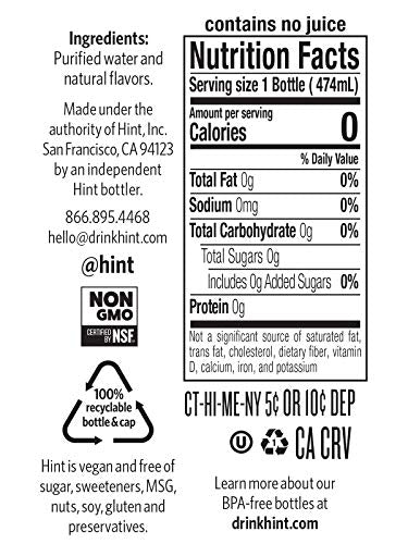 Hint Water Variety Pack 24 Bottles Zero Sugar Flavors Watermelon Blackberry Blueberry Lemon Strawberry Lemon Cherry Pineapple V1986