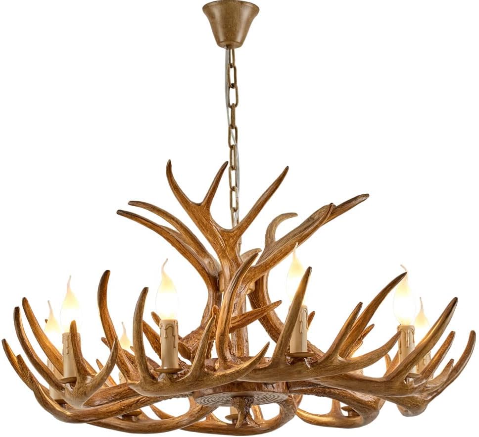 Antique Resin Deer Horn Chandelier 9 Lights G4011