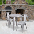30" Round Silver Metal Indoor-Outdoor Table Set with 2 Cafe Chairs L840243