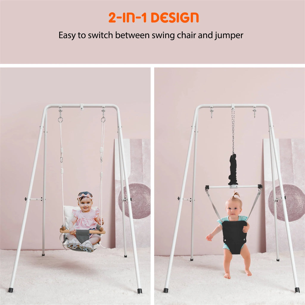 2 in 1 Toddler Metal Swing Set and Baby Jumper with Stand A69685