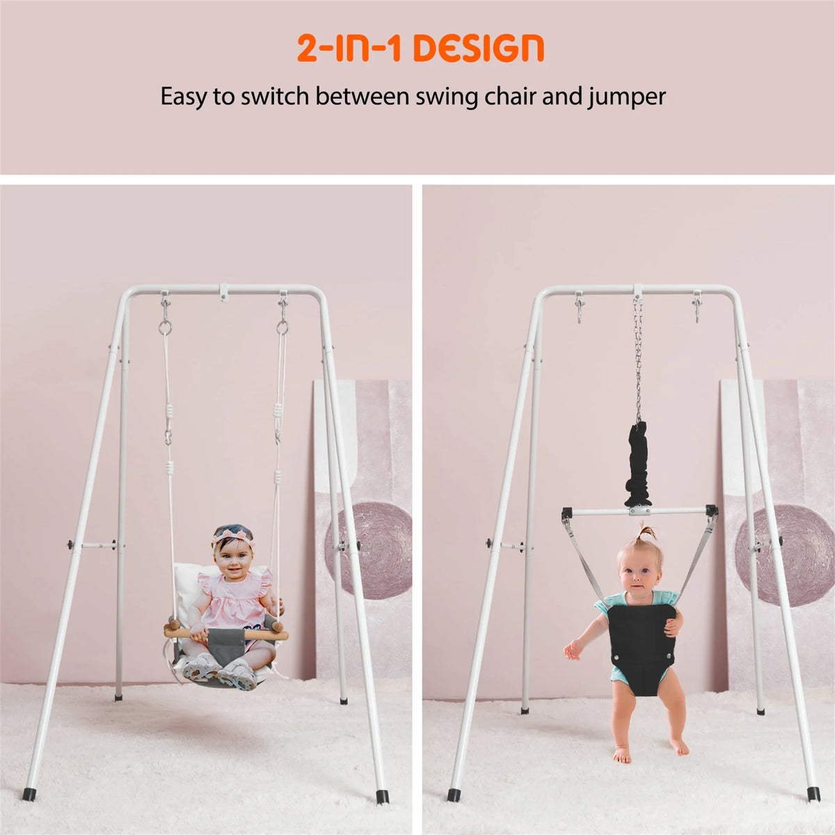 2 in 1 Toddler Metal Swing Set and Baby Jumper with Stand A69685