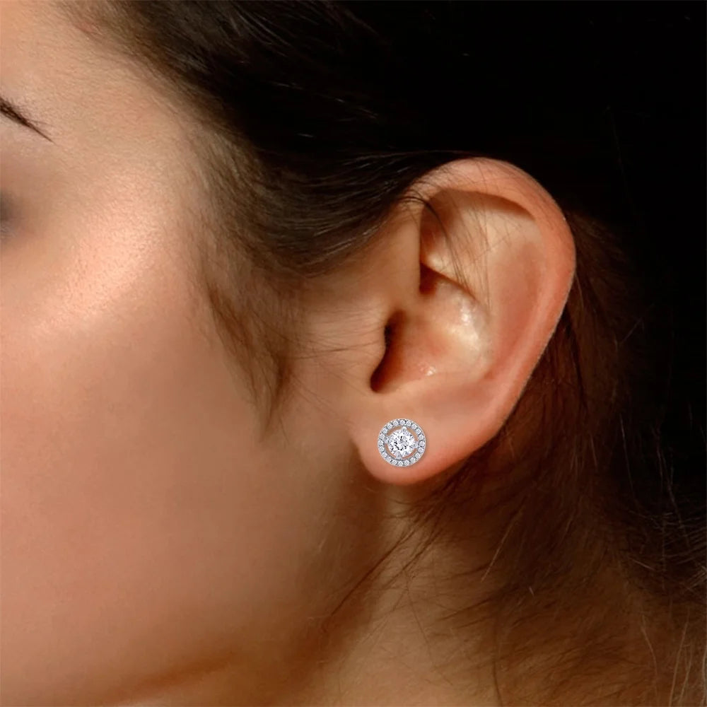 Moissanite Stud Earrings 1.20CT 5MM Lab Created Diamond 18K White Gold Over Sterling Silver D Color VVS1 Clarity Halo Studs G67080