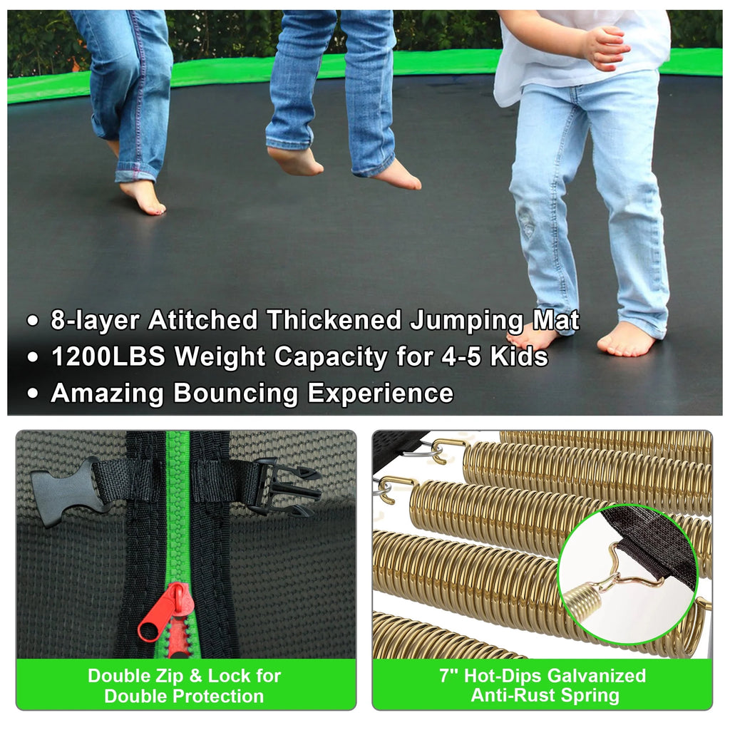 12FT 14FT Trampoline with Enclosure, Basketball Hoop, LED Light and Sprinkler K963