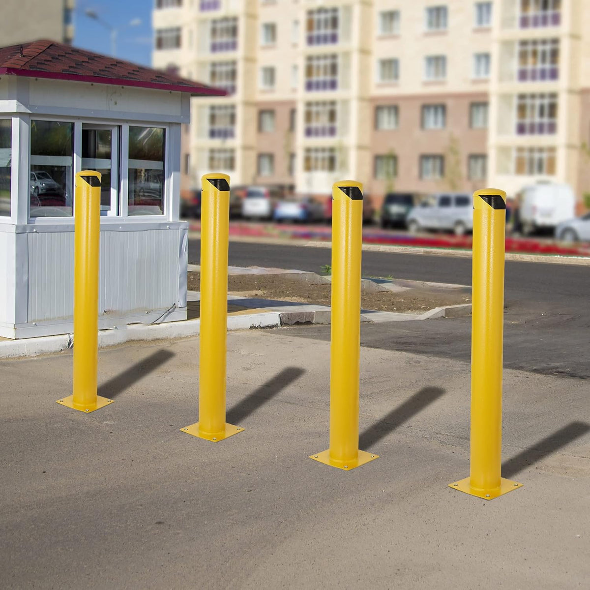 2Packs 48" Height Safety Bollard Yellow Powder Coat Parking Post with 4 Anchor Bolts Q146513