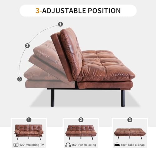 Faux Leather Futon Bed, Convertible Memory Foam Sofa Bed, 71" Sofas, Matte Black J492132