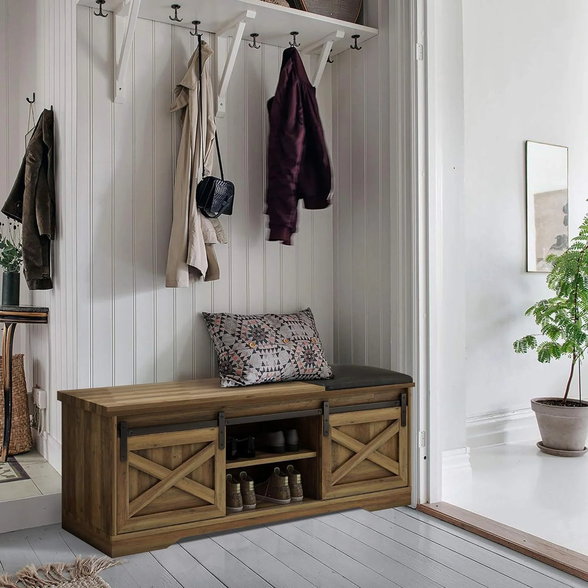 Farmhouse Storage Bench with Cushion 47 inch F253