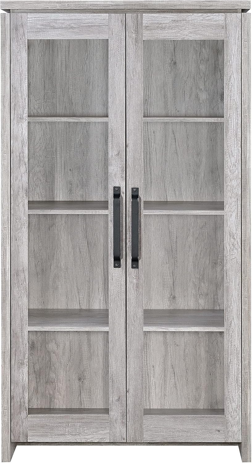 2-door Curio Cabinet Grey Driftwood and Clear T713
