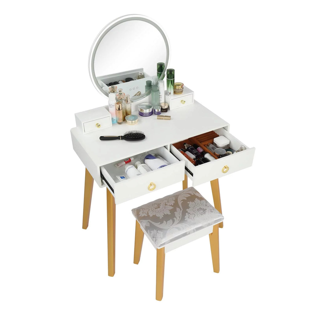 White Vanity Set with Touch Screen Mirror and 4 Sliding Drawers C4290