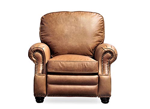 Antique Dark Sanded Bomber Top Grain Leather Recliner Chair with Espresso Wood Legs X5526
