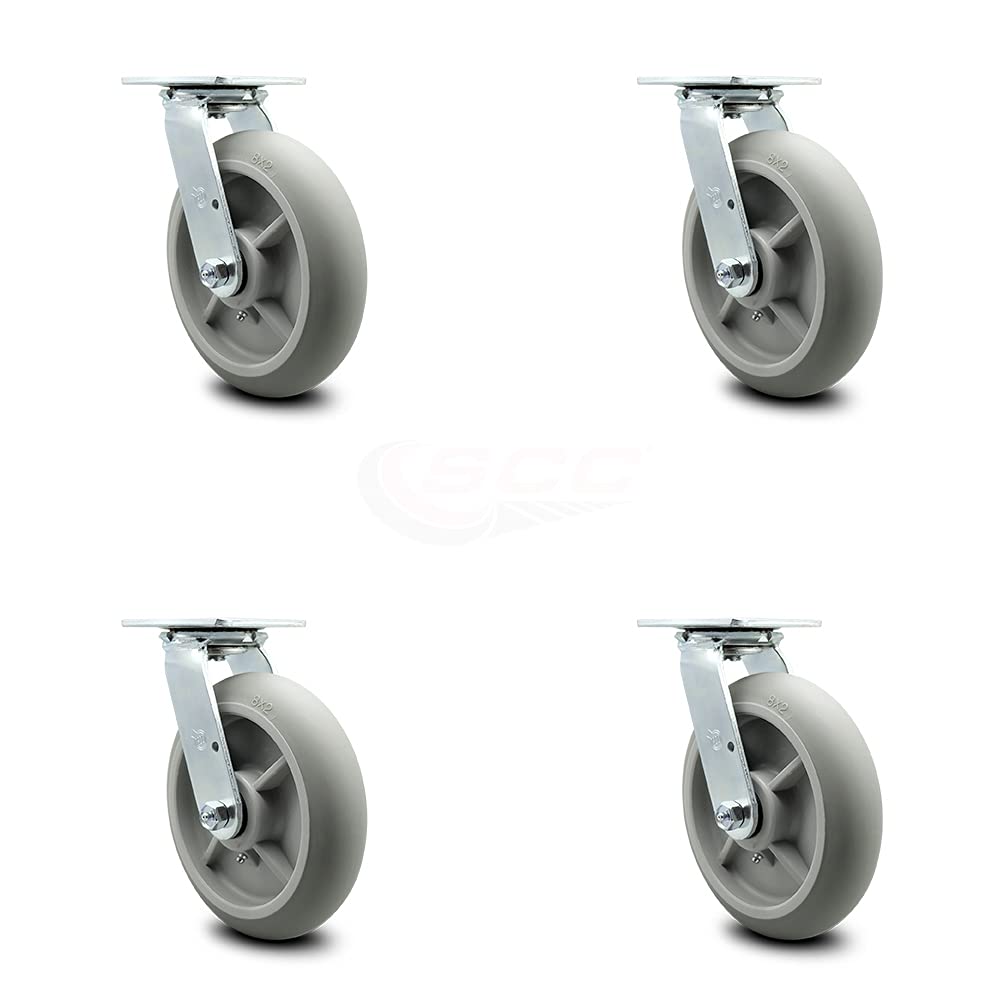 8 Inch Gray Non-Marking Thermoplastic Rubber Caster Pack of 2 E5308