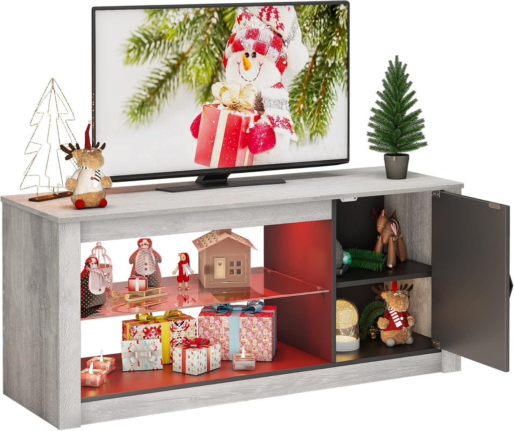 Gray Wash TV Stand with 2 Glass Shelf J1582