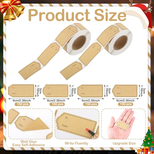600 Pcs Natural Brown Kraft to and from Gift Tag Stickers R75634
