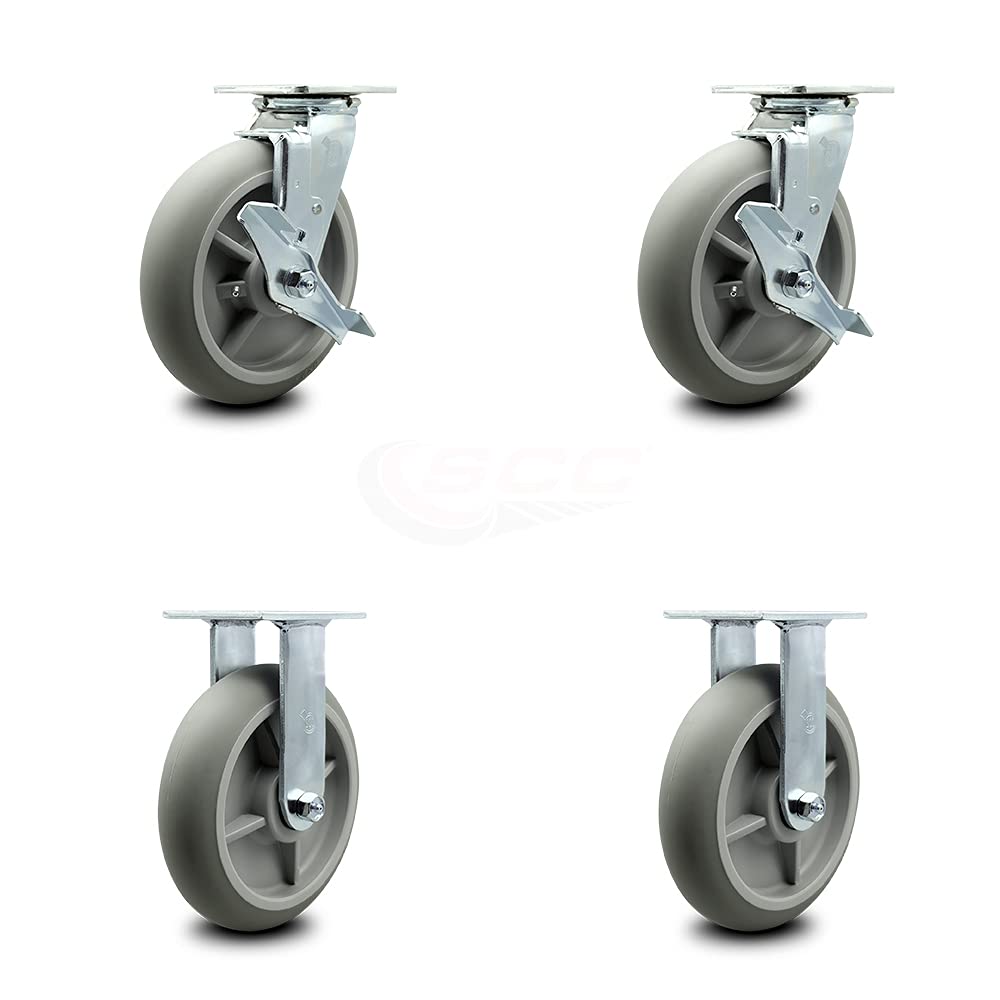 8 Inch Gray Non-Marking Thermoplastic Rubber Caster Pack of 2 E5308