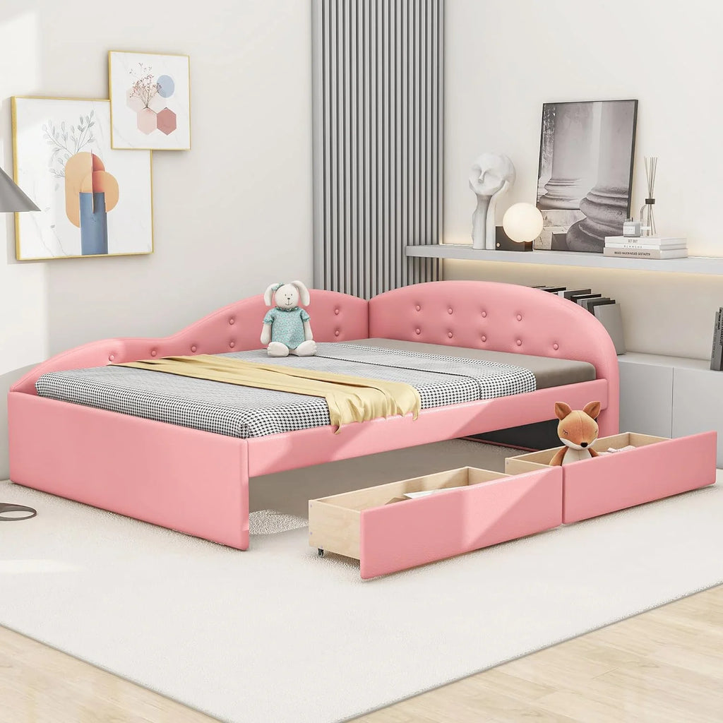 PU Upholstered Tufted Daybed with Storage and 2 Drawers E6853