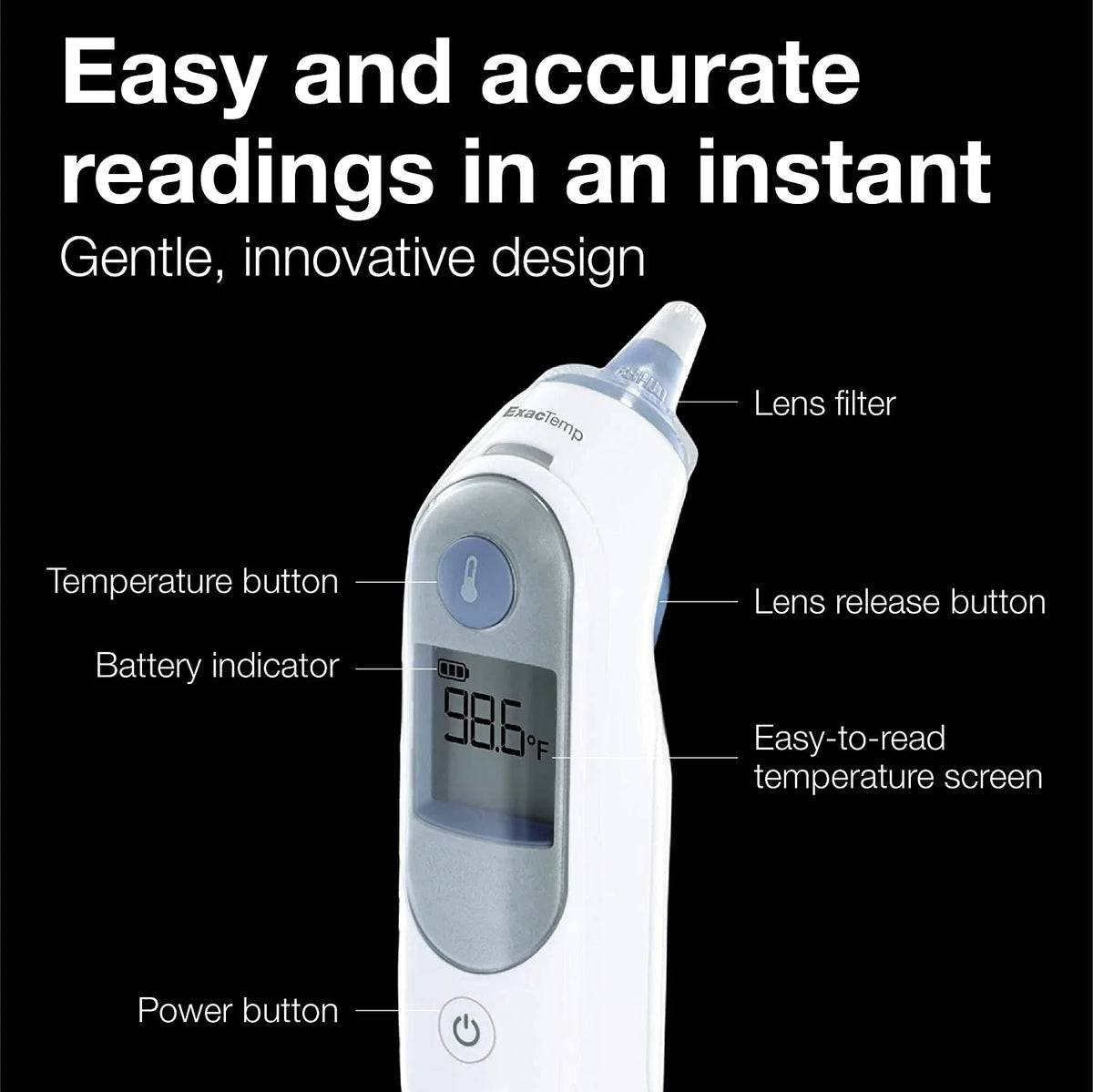 Ear Thermometer Digital Display All Ages White J888127