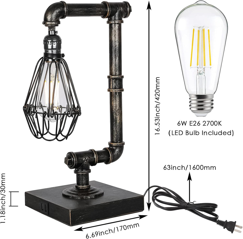 Industrial Touch Control Dimmable Table Lamp with USB Ports C26816