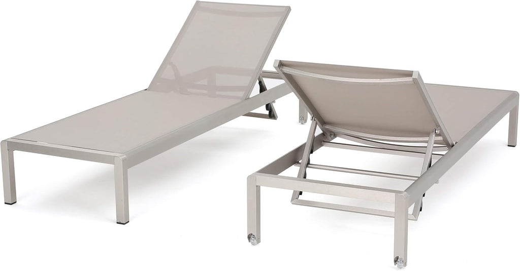 Gray Outdoor Mesh Chaise Lounges 2-Pcs Set W231