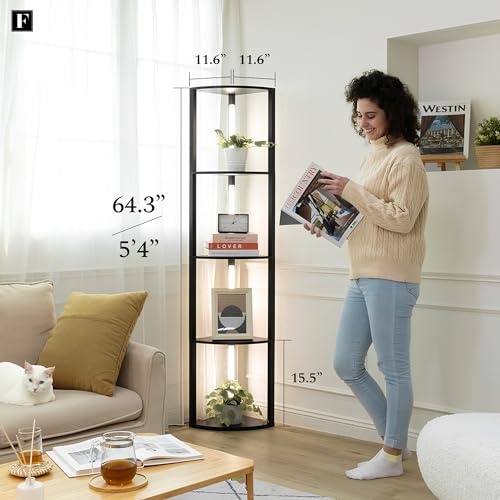 LED Display Shelf with Dimmable Lights, Tall Floor Lamps with Shelves T522