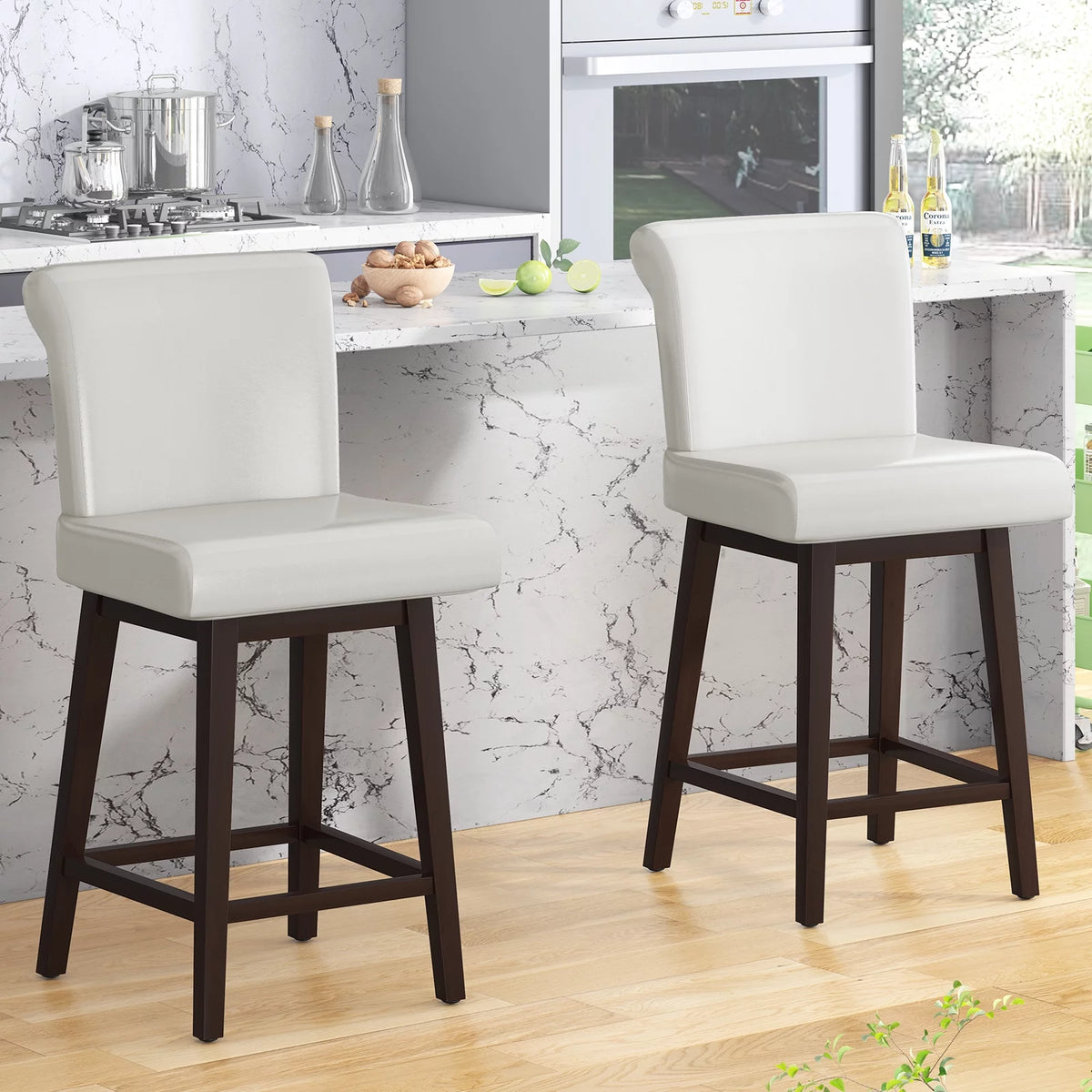 White Swivel Bar Stools Set of 2 S9597