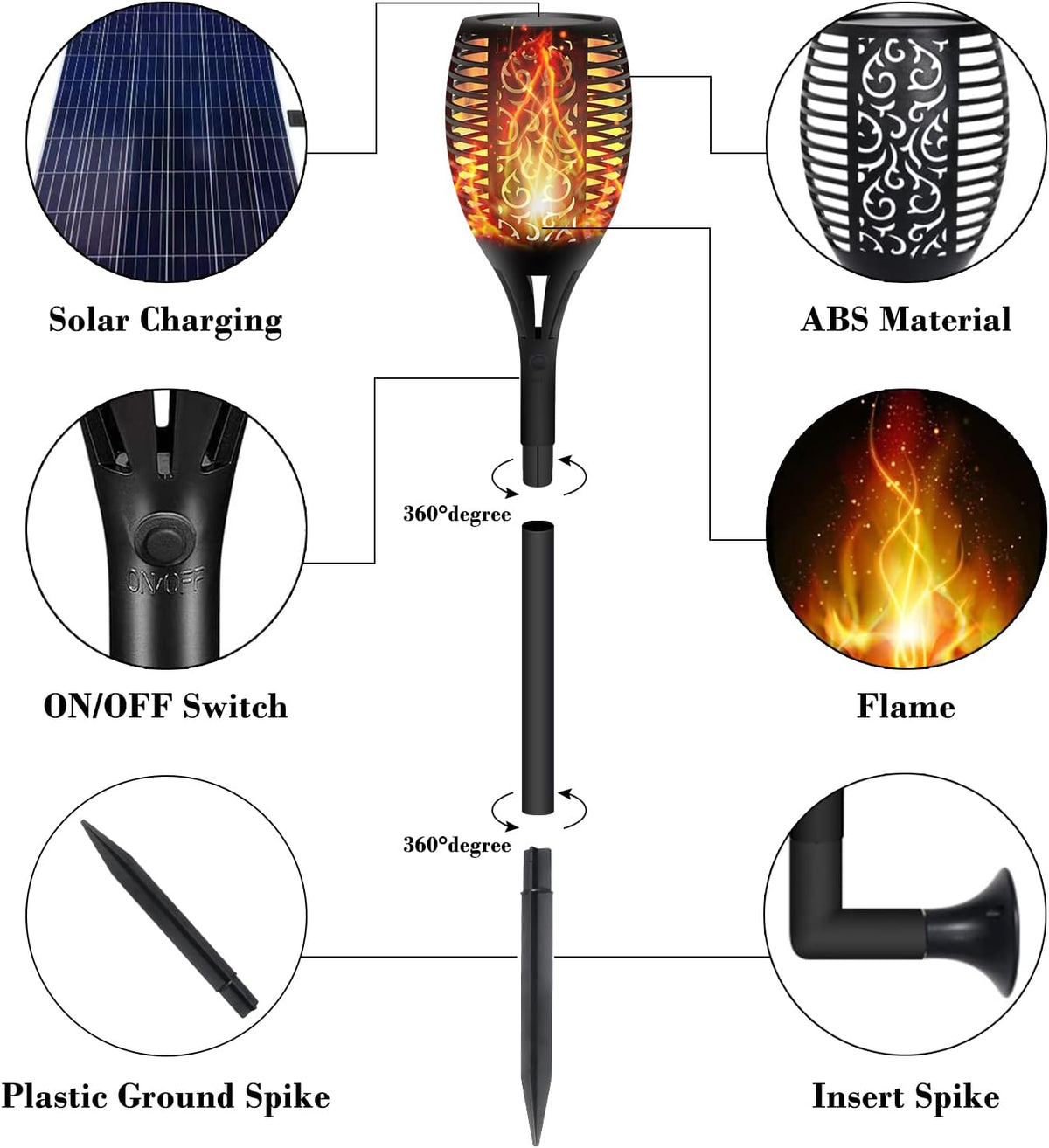 6 Pack Solar Powered LED Torch Lights E784882