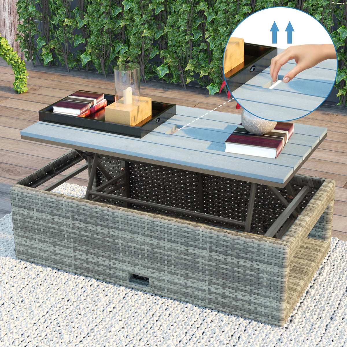 4-Piece All-Weather PE Wicker Patio Sectional Sofa Set with Retractable Table Y7983