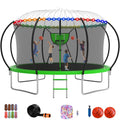 12FT 14FT Trampoline with Enclosure, Basketball Hoop, LED Light and Sprinkler K963