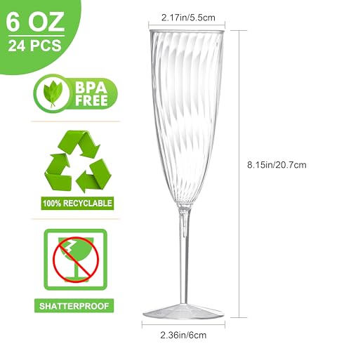 24Pcs 6 Oz Clear Plastic Champagne Flutes D403799
