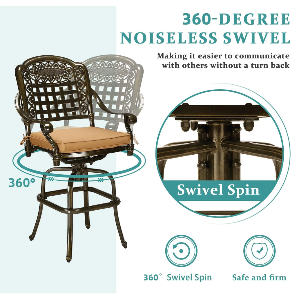 2 Piece Cast Aluminum Swivel Bar Stools with Cushions G963