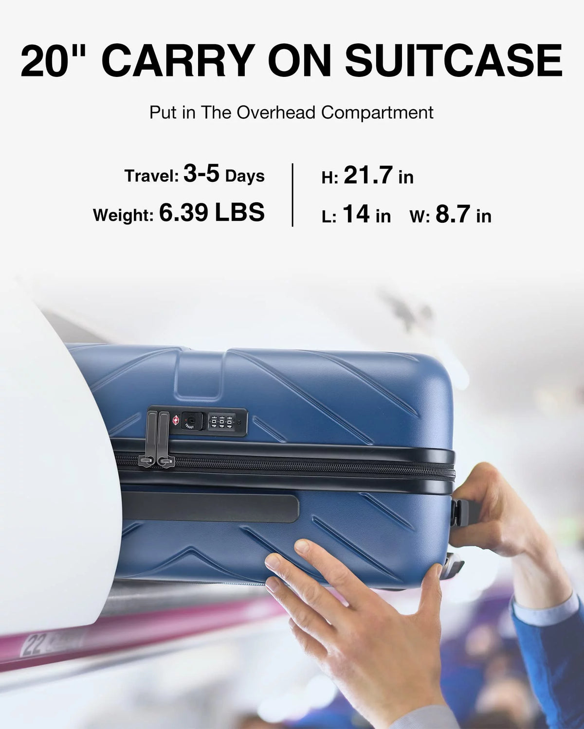 Hardside Carry On Luggage, Lightweight PC Suitcase with Spinner Wheels & TSA Lock X19623