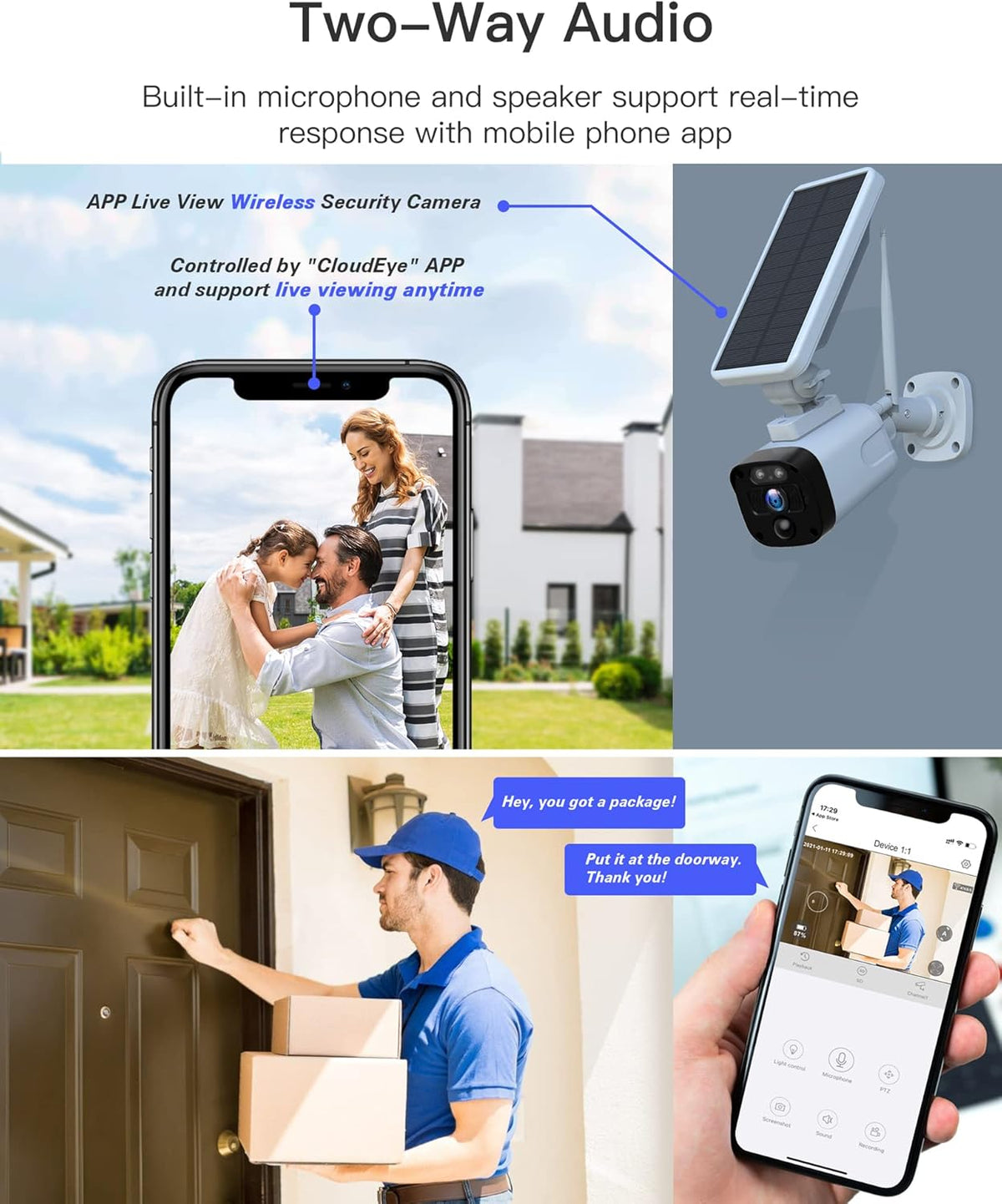 Solar Security Camera System, 4 Cameras, Solar Powered with Base Station, 2-Way Audio, Night Vision, IP65 Waterproof I823