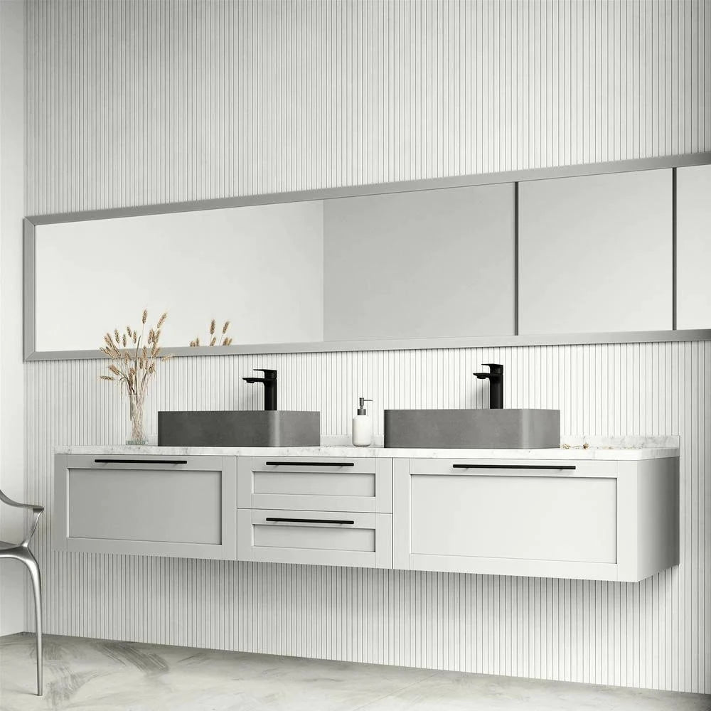Rectangular Bathroom Vessel Sink in Gray with Faucet and Pop-Up Drain in Matte Black G6307