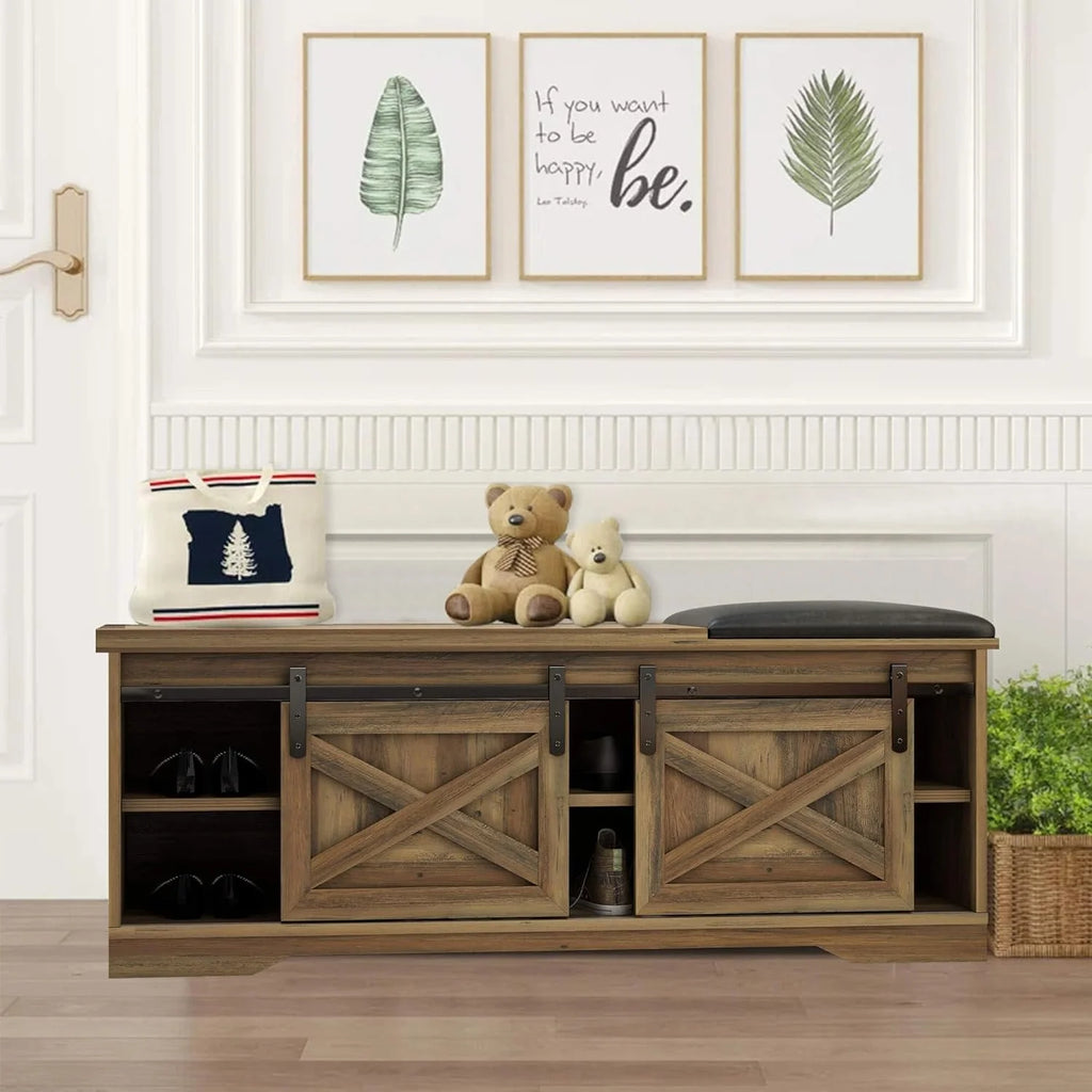 Farmhouse Storage Bench with Cushion 47 inch F253