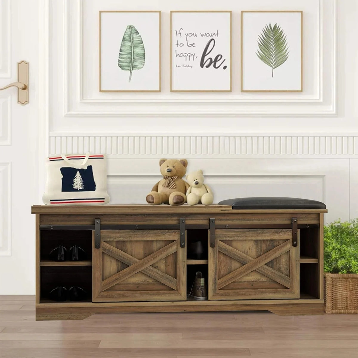 Farmhouse Storage Bench with Cushion 47 inch F253