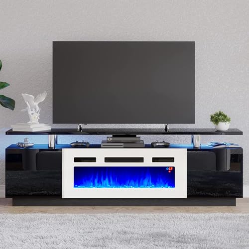 Black & White 80" Fireplace TV Stand V53443