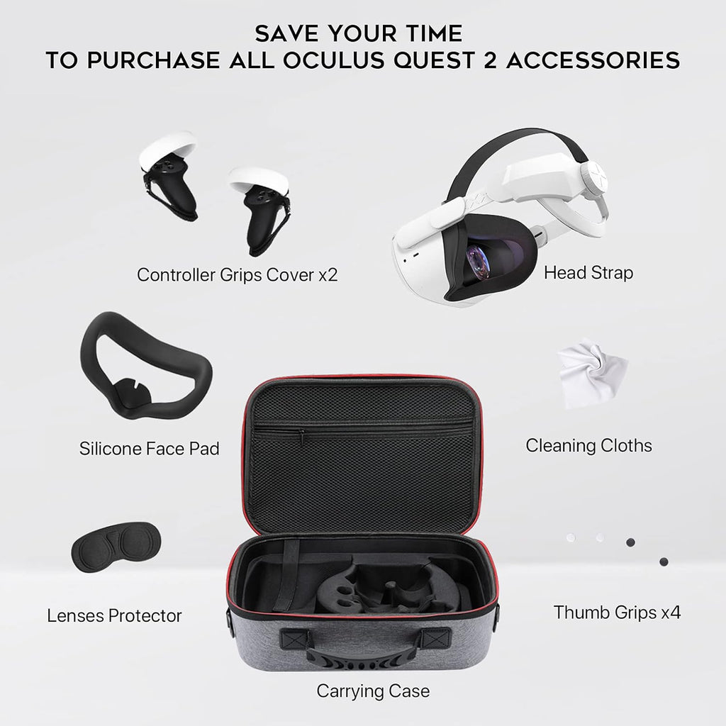 Carrying Case Set with Head Strap, Controller Grips, Silicone Face Cover and Travel Games Kit (7PCS) X66485