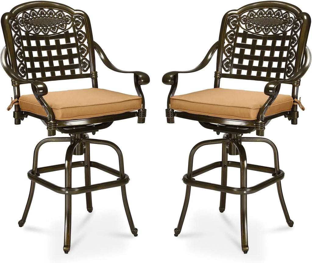 2 Piece Cast Aluminum Swivel Bar Stools with Cushions G963