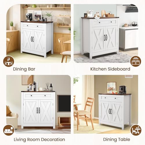 30" White Coffee Bar Station with Drawer and Adjustable Shelf R764