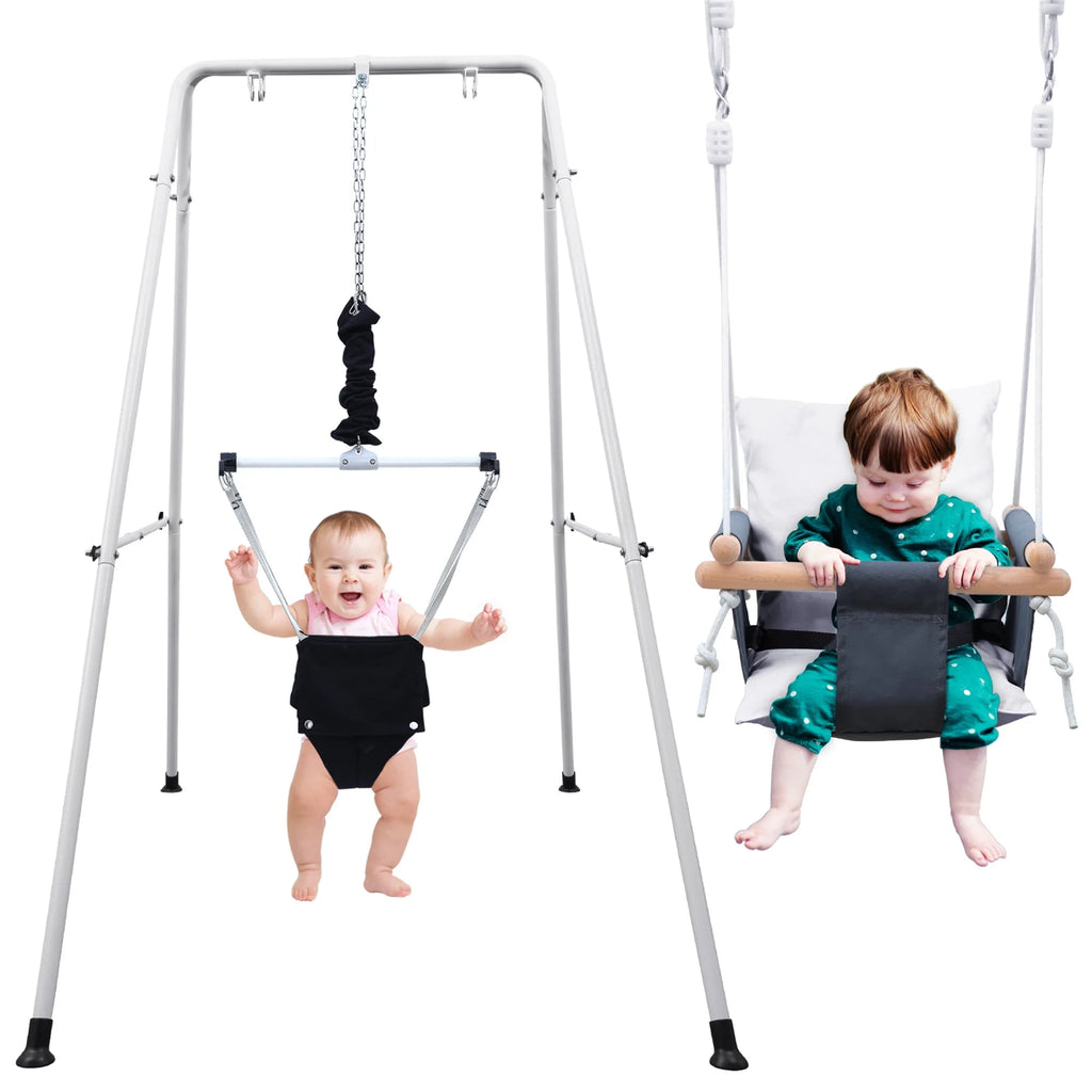 2 in 1 Toddler Metal Swing Set and Baby Jumper with Stand A69685
