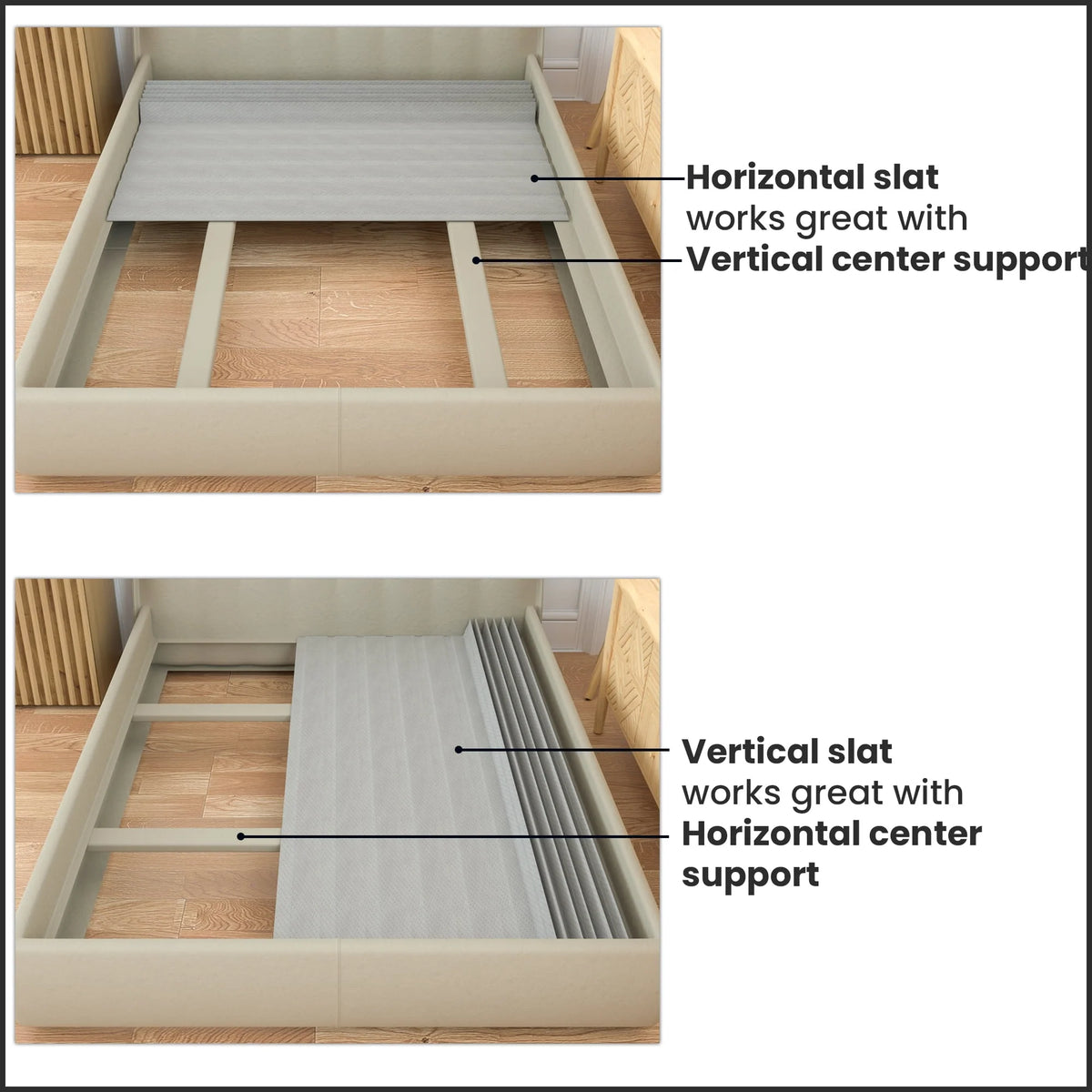 0.75” Vertical Mattress Support Wood Slats with Cover, Twin, Gray X388069
