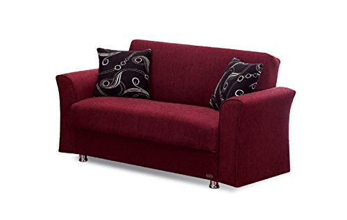 Burgundy Convertible Sofa Bed with Storage and 2 Pillows S540