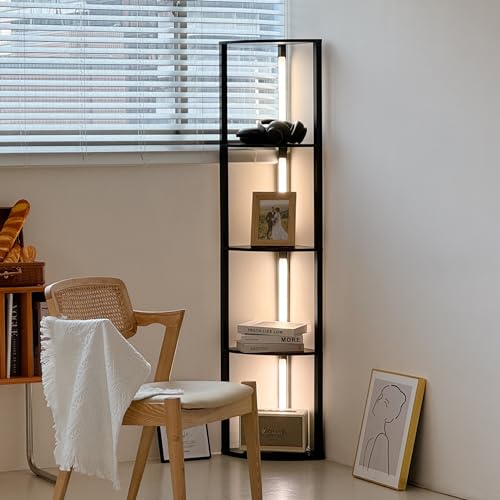 LED Display Shelf with Dimmable Lights, Tall Floor Lamps with Shelves T522