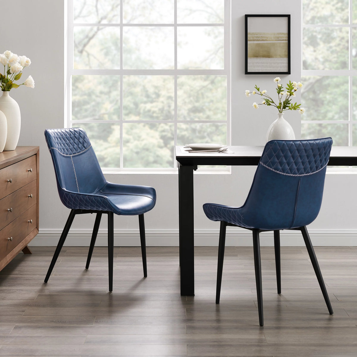 Set of 2 Blue Faux Leather Dining Chairs H545