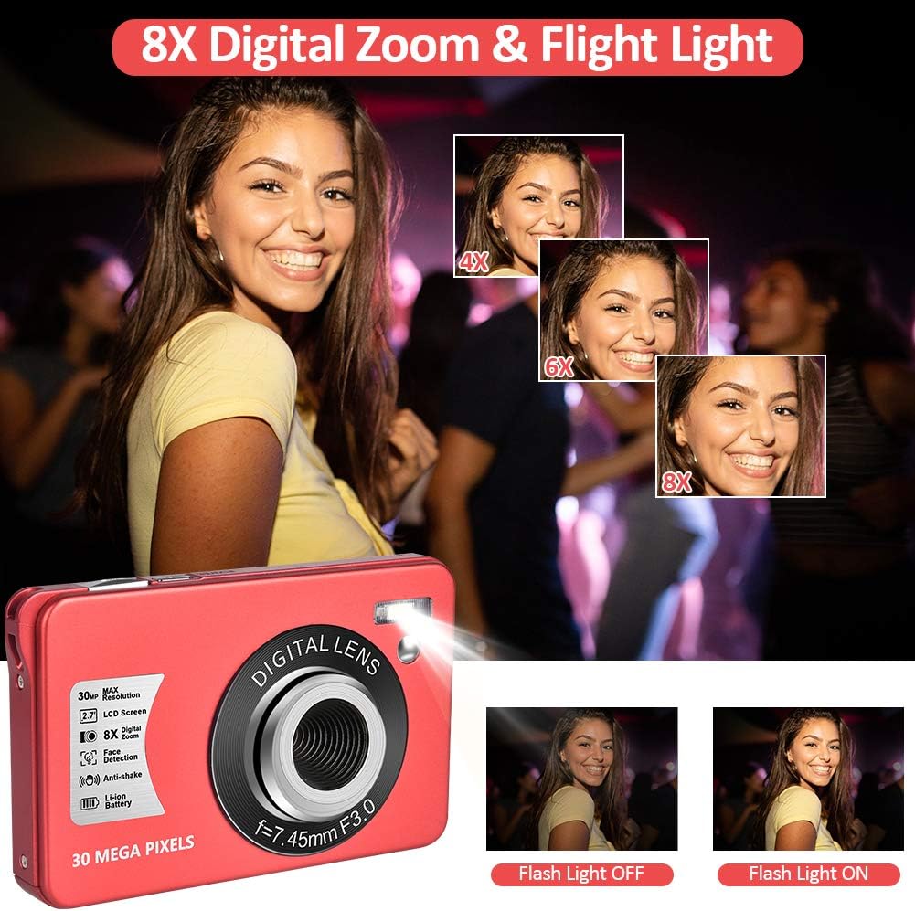30 MP Digital Camera with 8X Digital Zoom Compact Camera with 32GB SD Card and 2 Batteries B65562