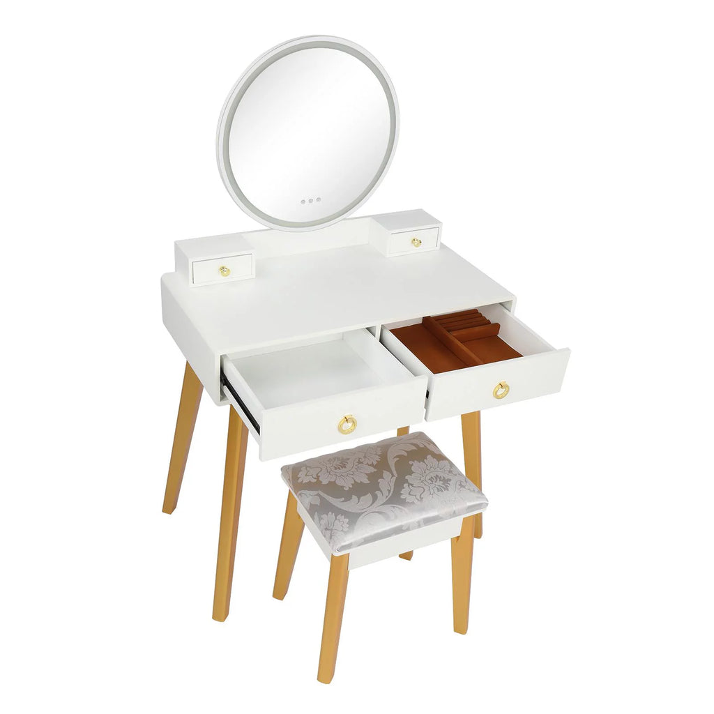 White Vanity Set with Touch Screen Mirror and 4 Sliding Drawers C4290