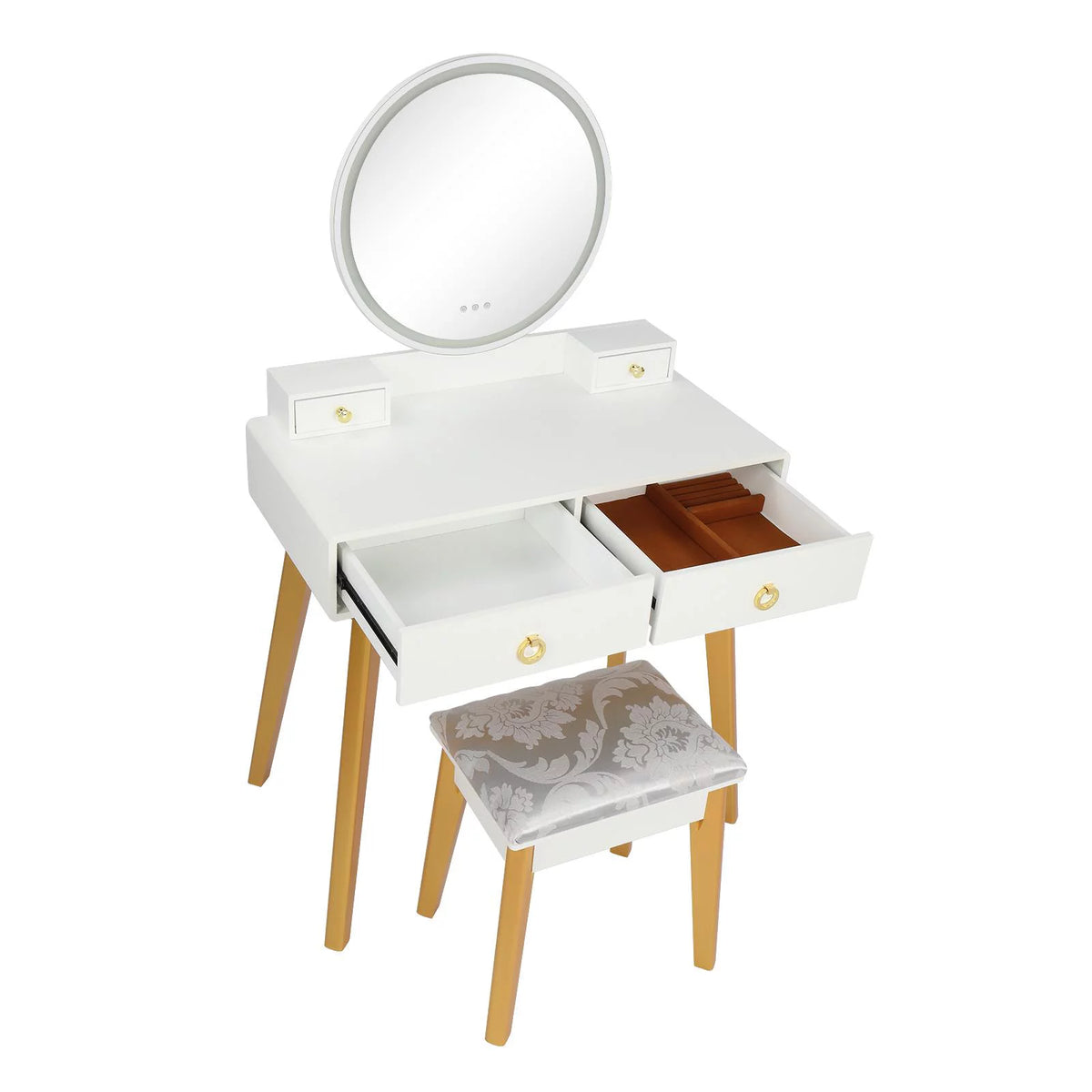 White Vanity Set with Touch Screen Mirror and 4 Sliding Drawers C4290
